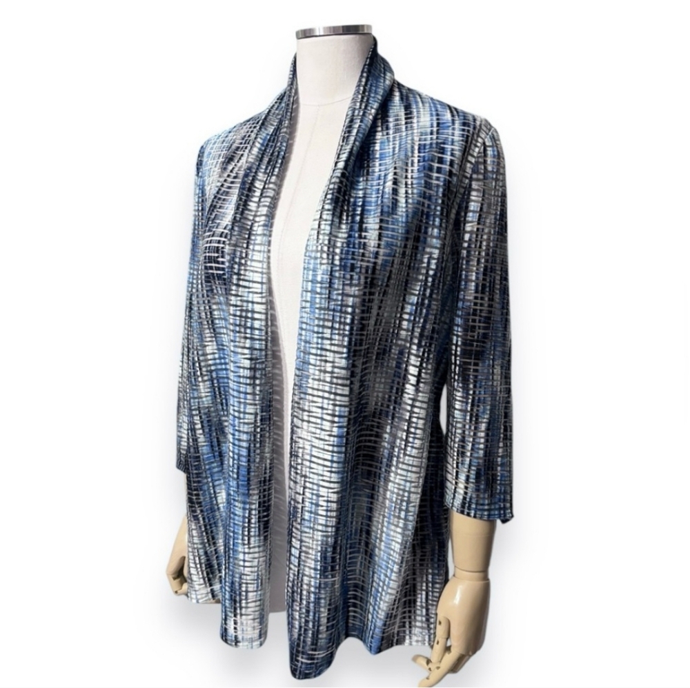 KASPER Lightweight Open Front Cardigan Blue Horizon Multi NWT!